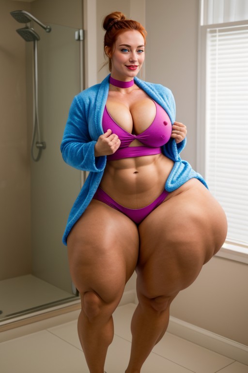 Bathrobe, Full Body, Enormous Steroid Arms AI Porn