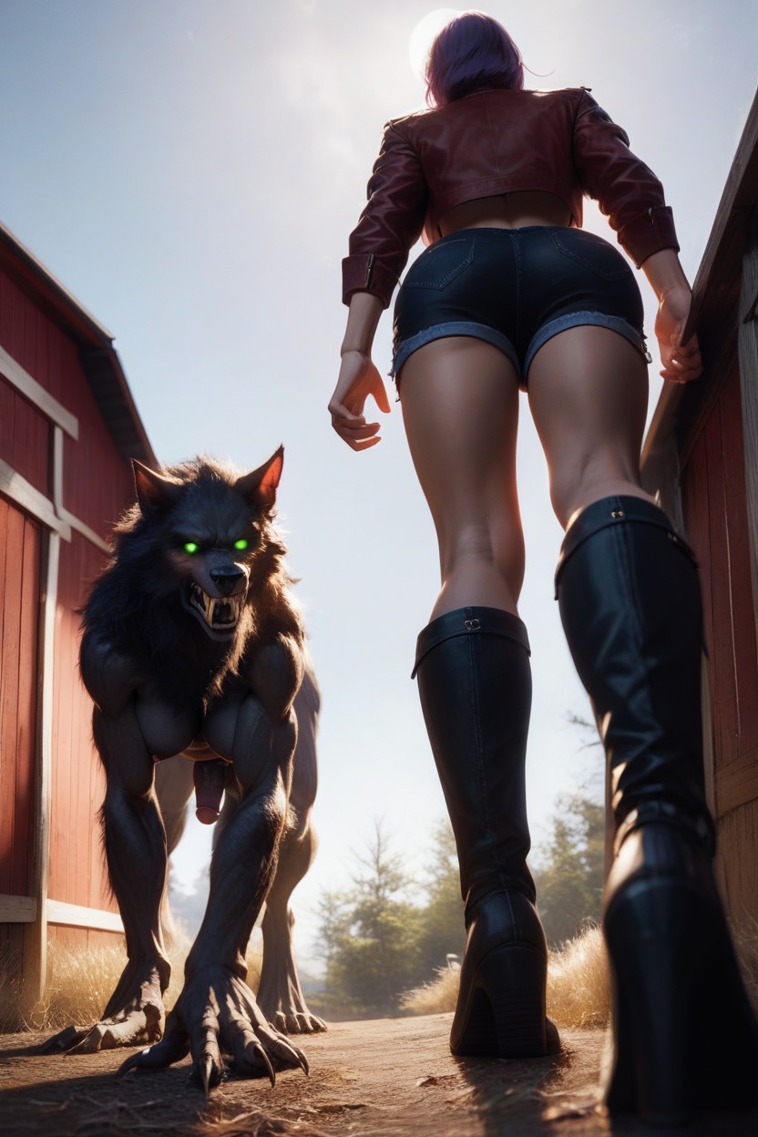 Purple Thong Down, Werewolf With Veiny Dick, Yeux Verts Porno IA