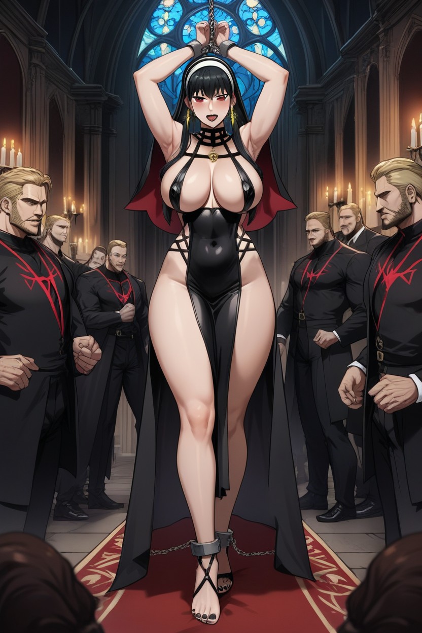 Long Black Hair, Five Men, Oiled Skin AI Porn