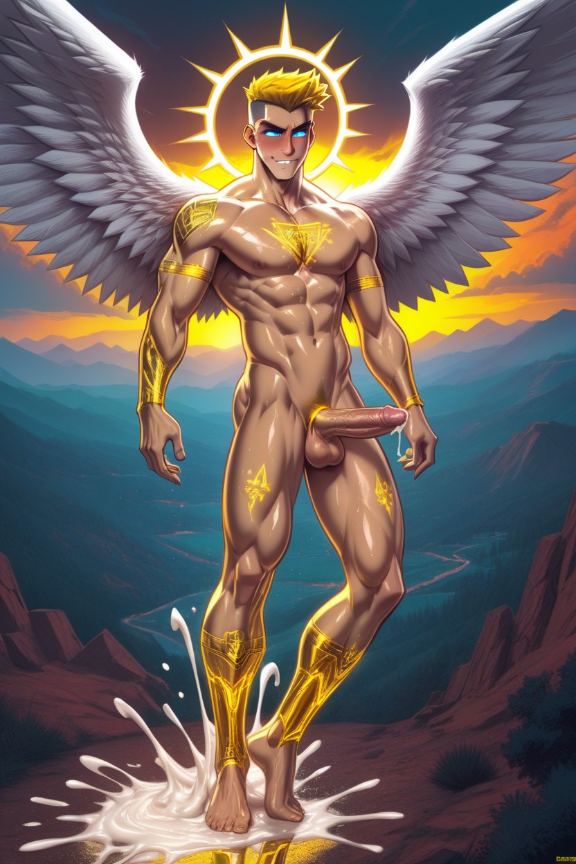 Metallic Gold Tattoo, Dross, Cumshot AI Gay Porn