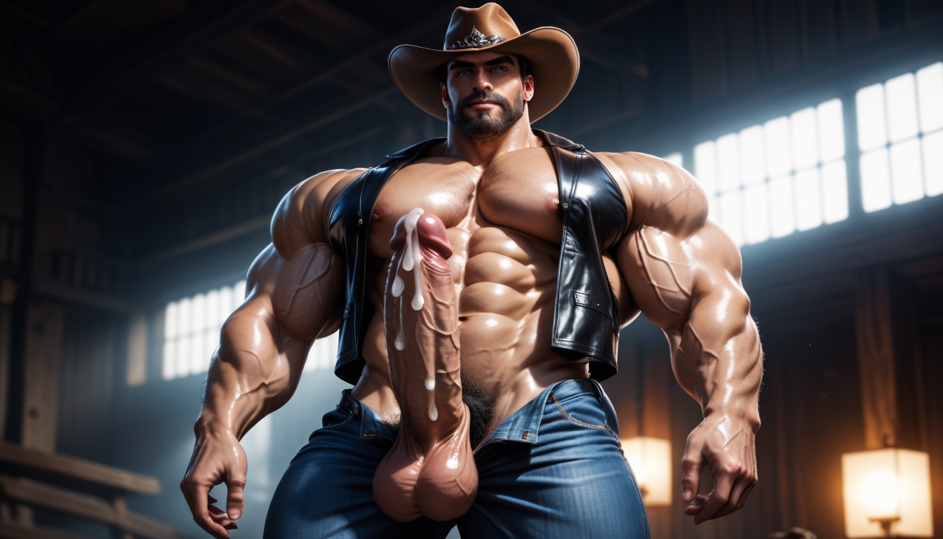 Cowboy Hat, Leather Vest, Girthy Cock AI Gay Porn