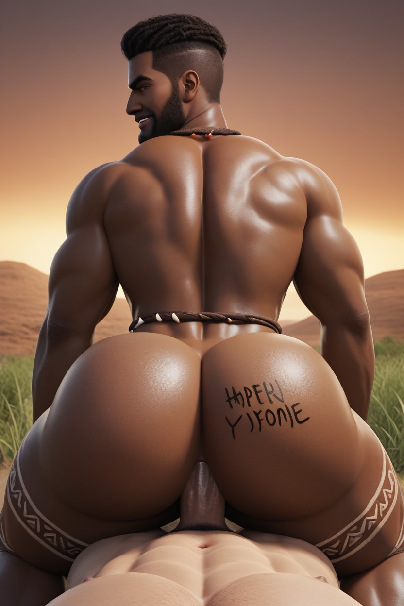Bottom Taunting Top, Smirk, Dark Brown Skin AI Gay Porn