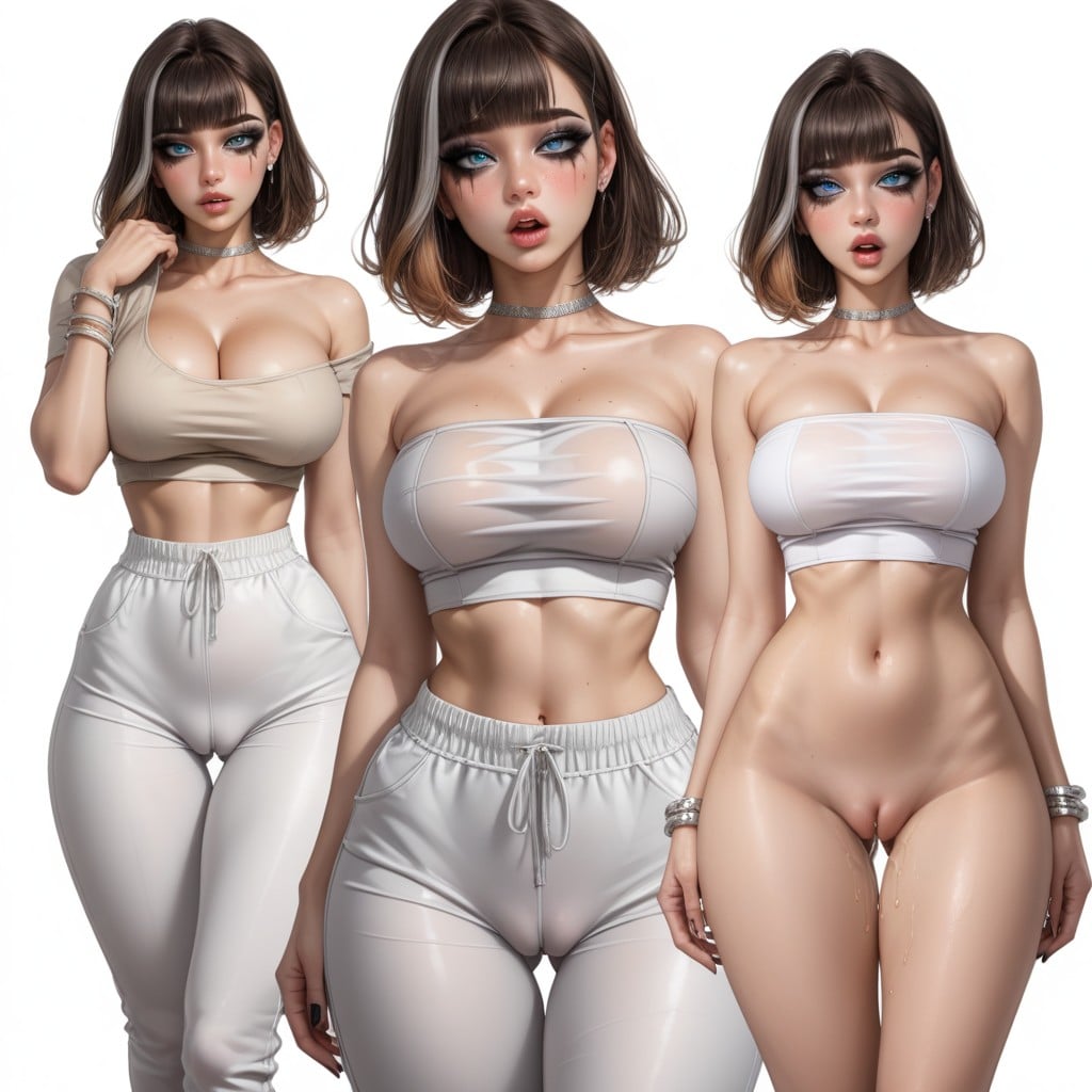 Shaved Pussy, Thick Eyeliner, Blushing Hentai AI Porn