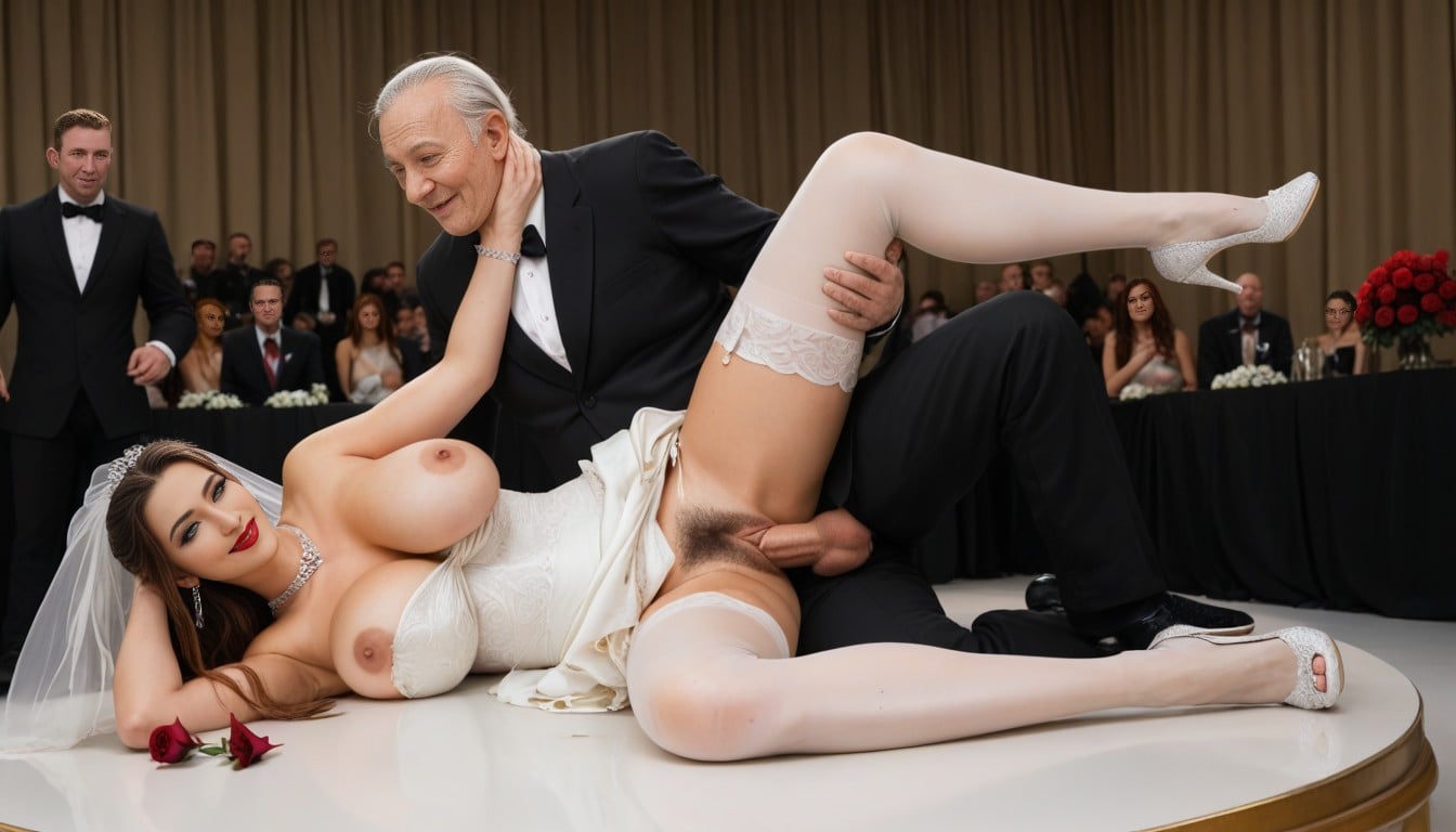 Rounded Ass, No Panties, Elegant White Wedding Gloves AI Porn