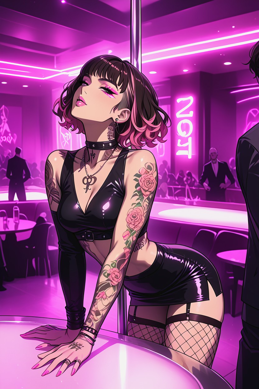 Full Body Tattoos, Pink Makeup, Black Clothes Hentai AI Porn