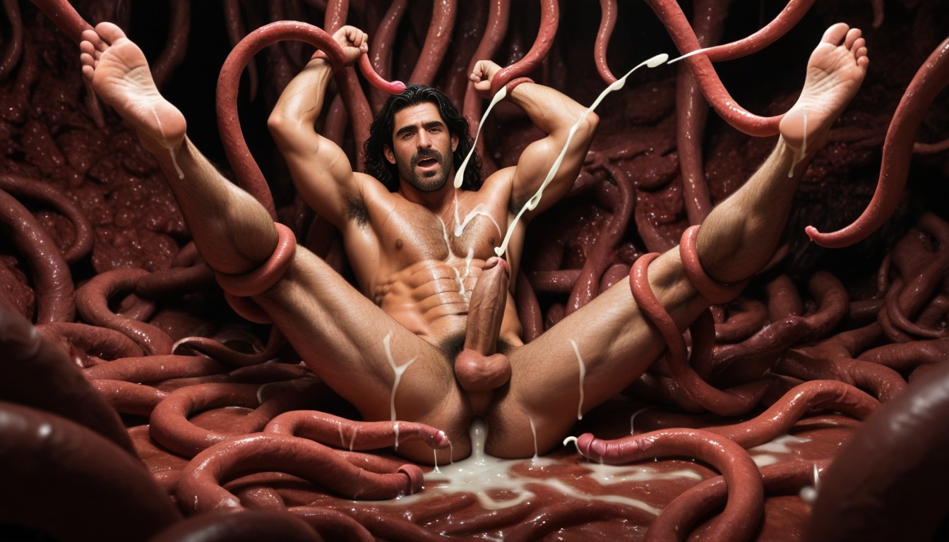 Spreading Legs, Excessive Chest Hair, One Arm Raised AI Gay Porn