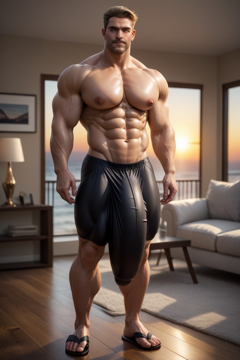 Round Pillowy Pecs, Big White Monster Bulge, Handsome Eyes AI Gay Porn