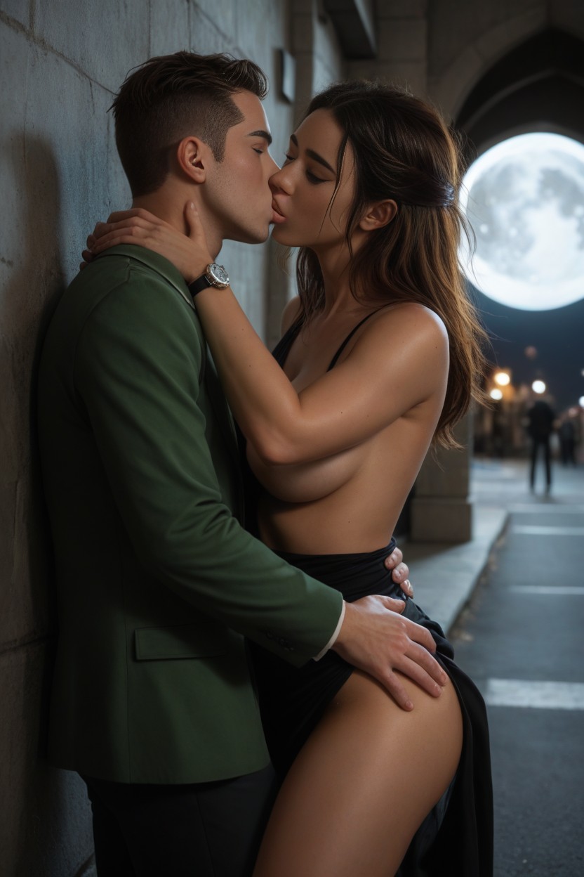 Darkness, Kissing, Against Wall AI Porn