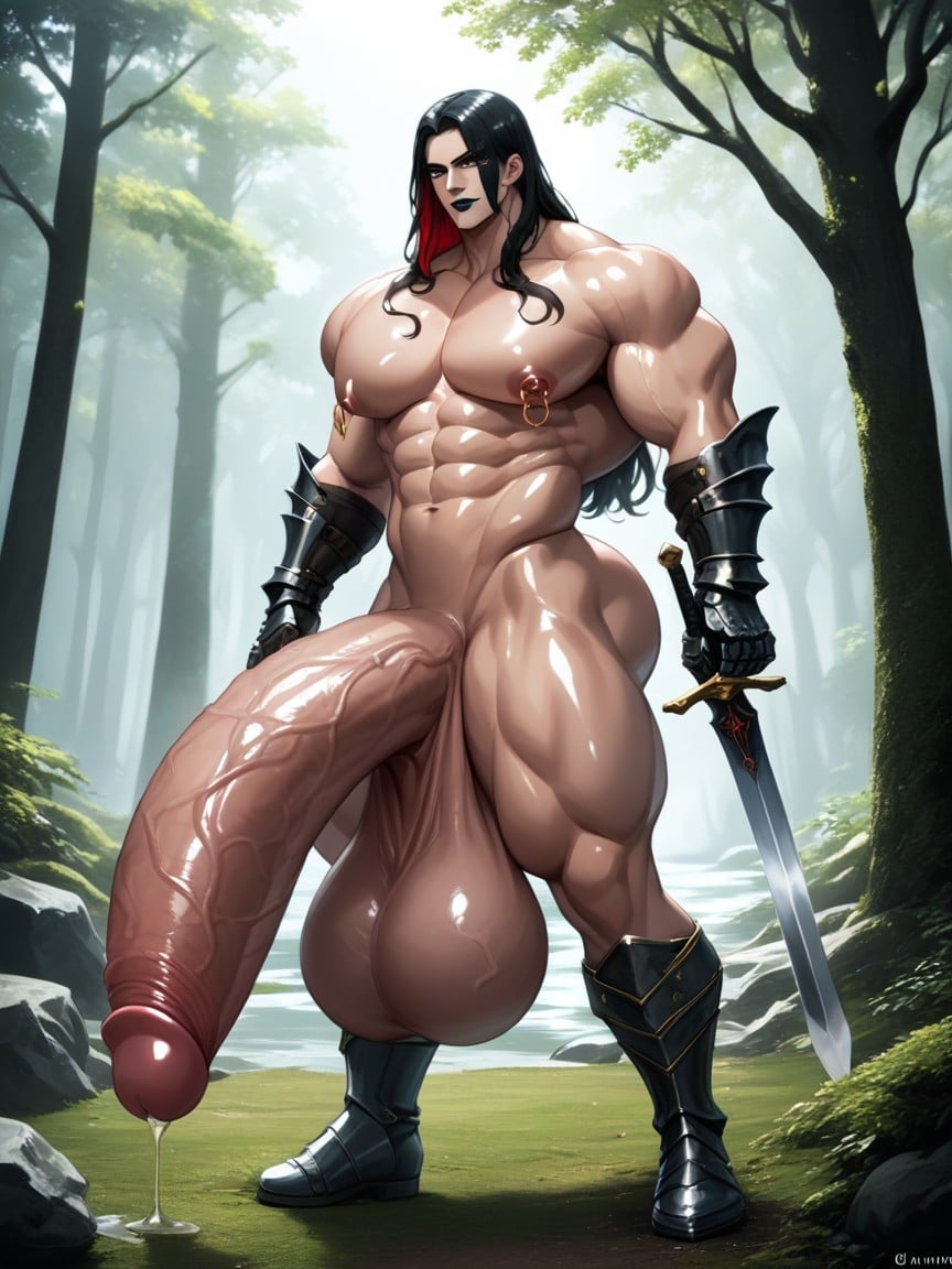 Curvy Body, Absurdly Comically Long Oversized Penis, Veiny Penis AI Gay Porn