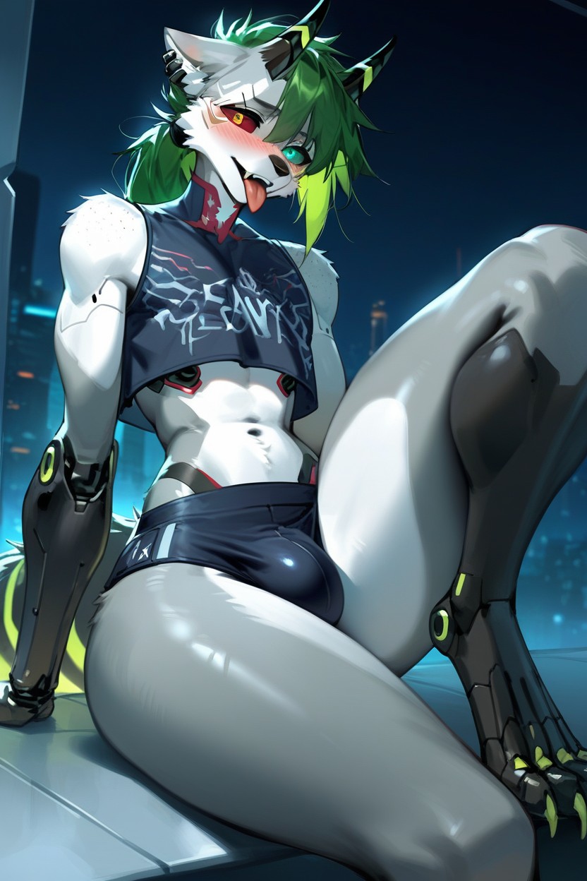 Horns, Leaning Back, Messy Hair Furry AI Porn