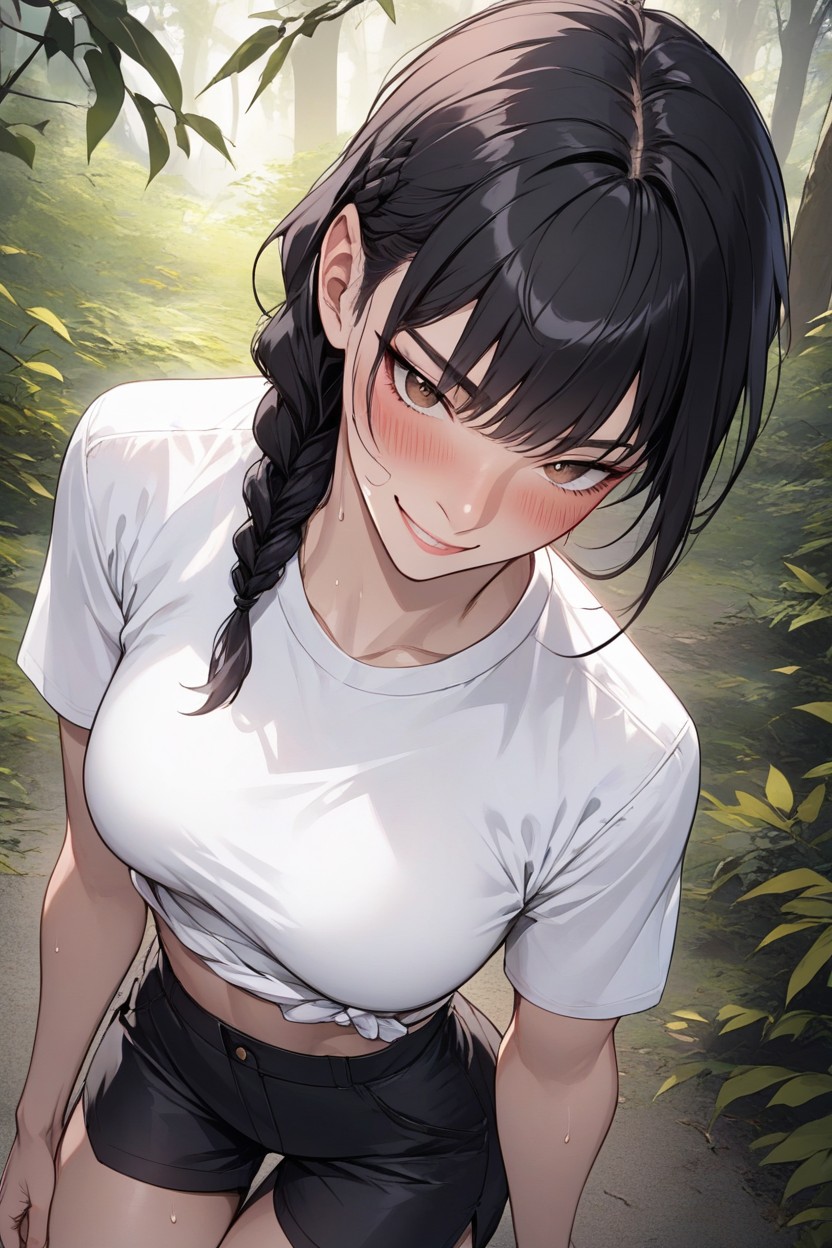 Hourglass Figure, Forest, Top Down Hentai AI Porn