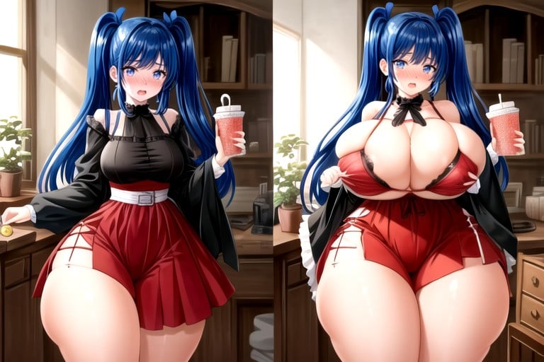 Her Weight Gain Is Accelerating Her Breasts Expansion And Ass Expansion, Split Screen, Perfect Face Hentai AI Porn