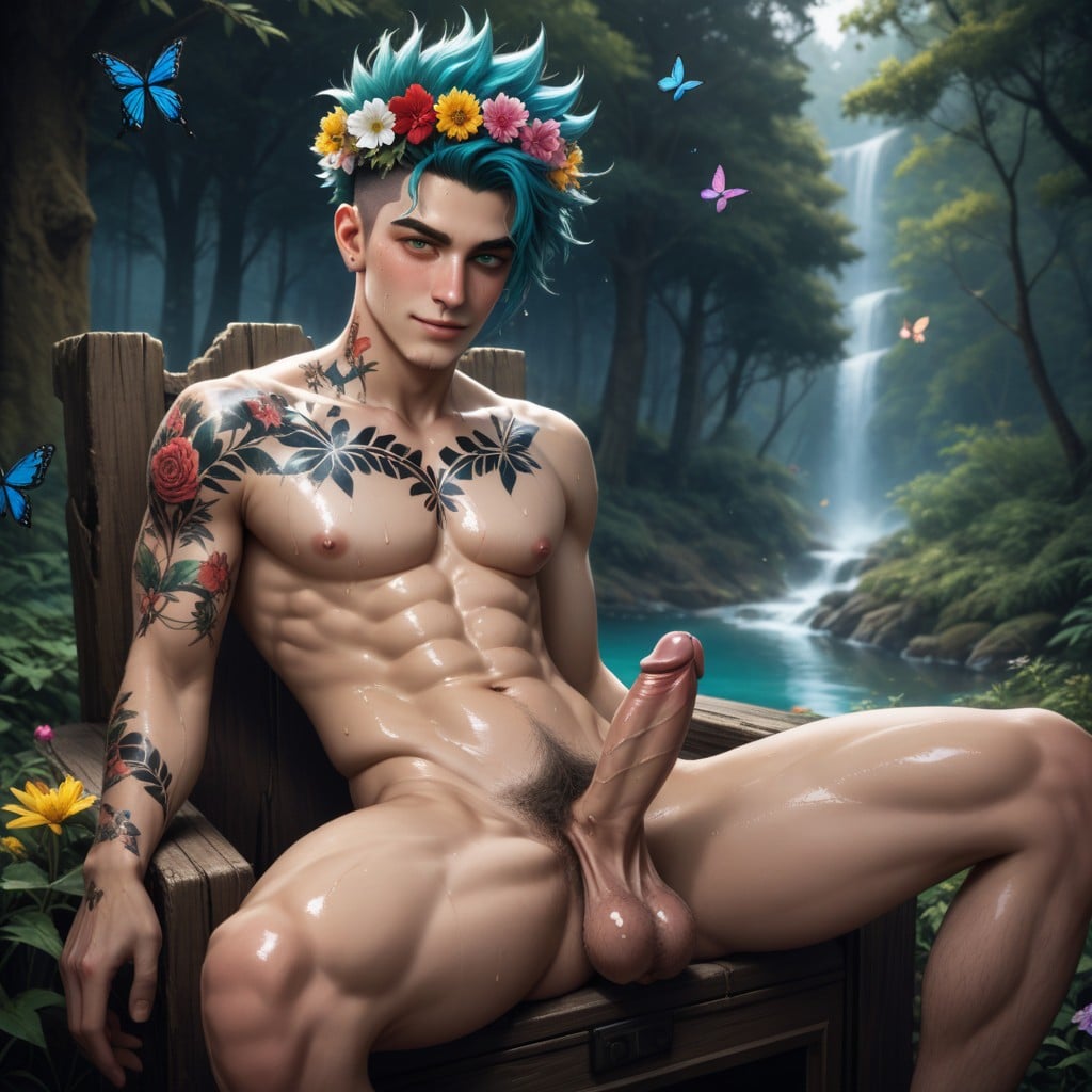 Tree Trunk Throne, Horny, Oiled Skin AI Gay Porn