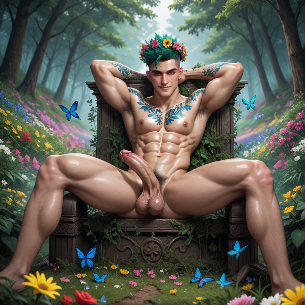Shaved Head, Butterflies, Sweaty AI Gay Porn