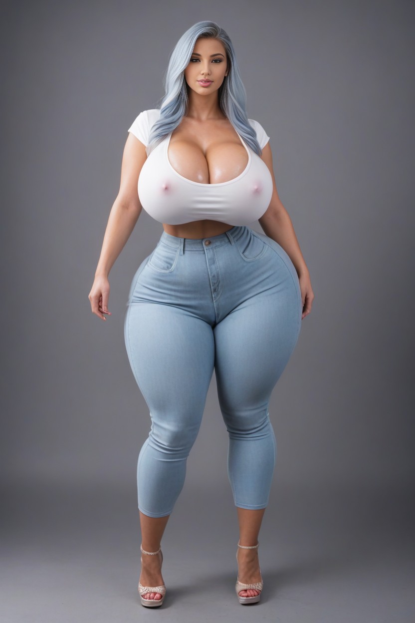 Oiled Body, Model, Skin Tight Shirt AI Porn