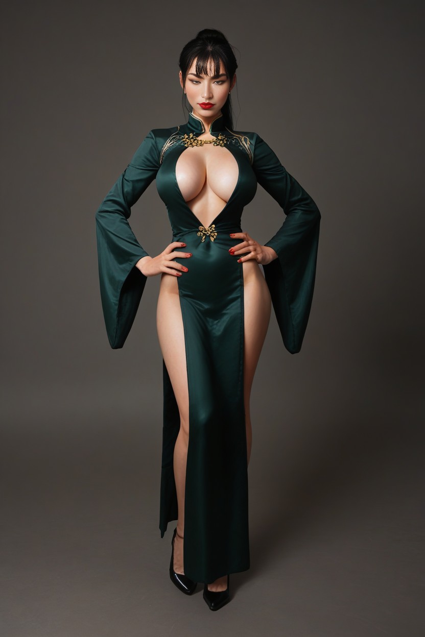 Skinny, Neckline Down To Crotch, Hyper Long Side Bangs AI Porn