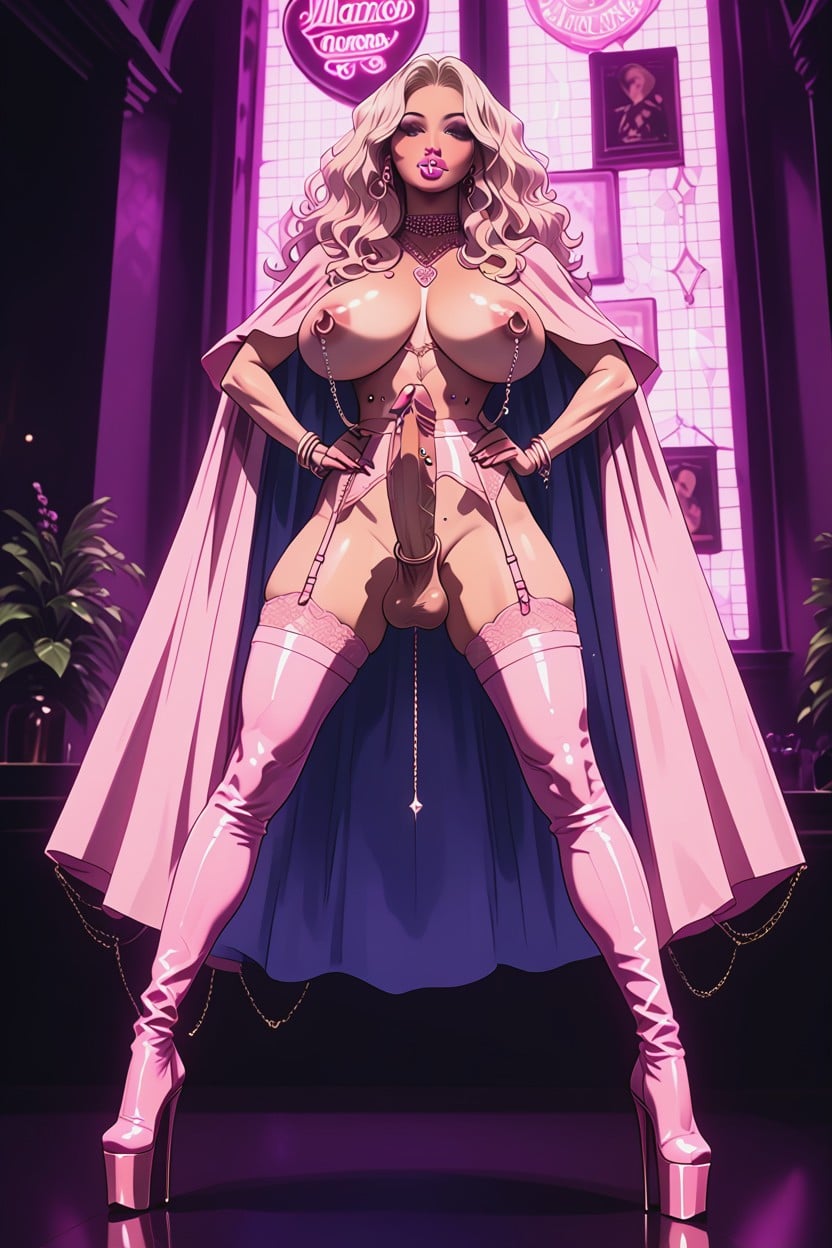 Art Deco Setting Naked, Necklace, No Balls Shemale AI Porn