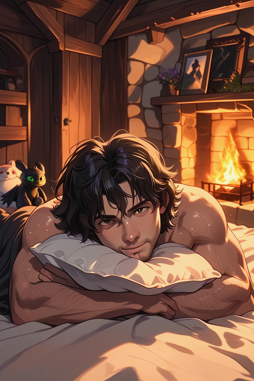 Cock Laying On Stomach, Beautiful Winter Landscape Outside The Window, Naked Hiccup AI Gay Porn