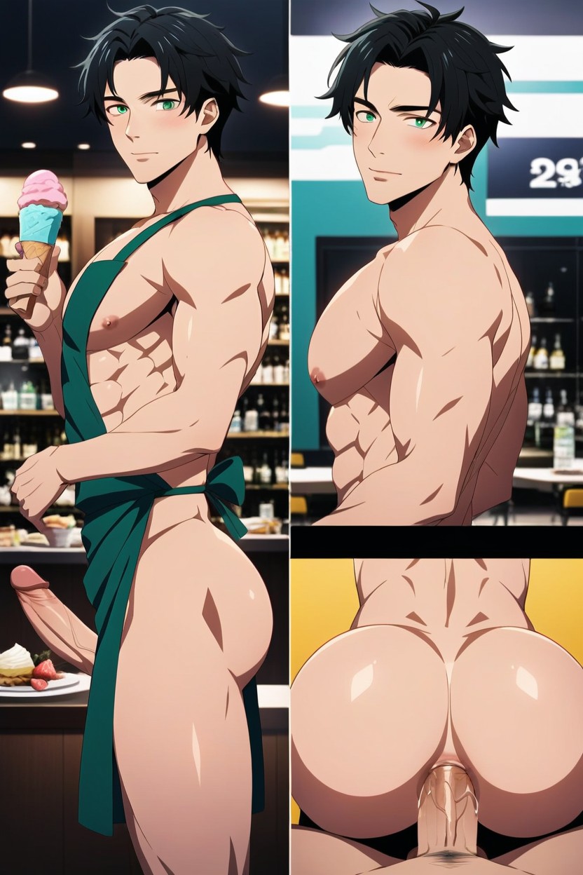 Green Eyes, Holding A Melting Ice Cream, He Render AI Gay Porn