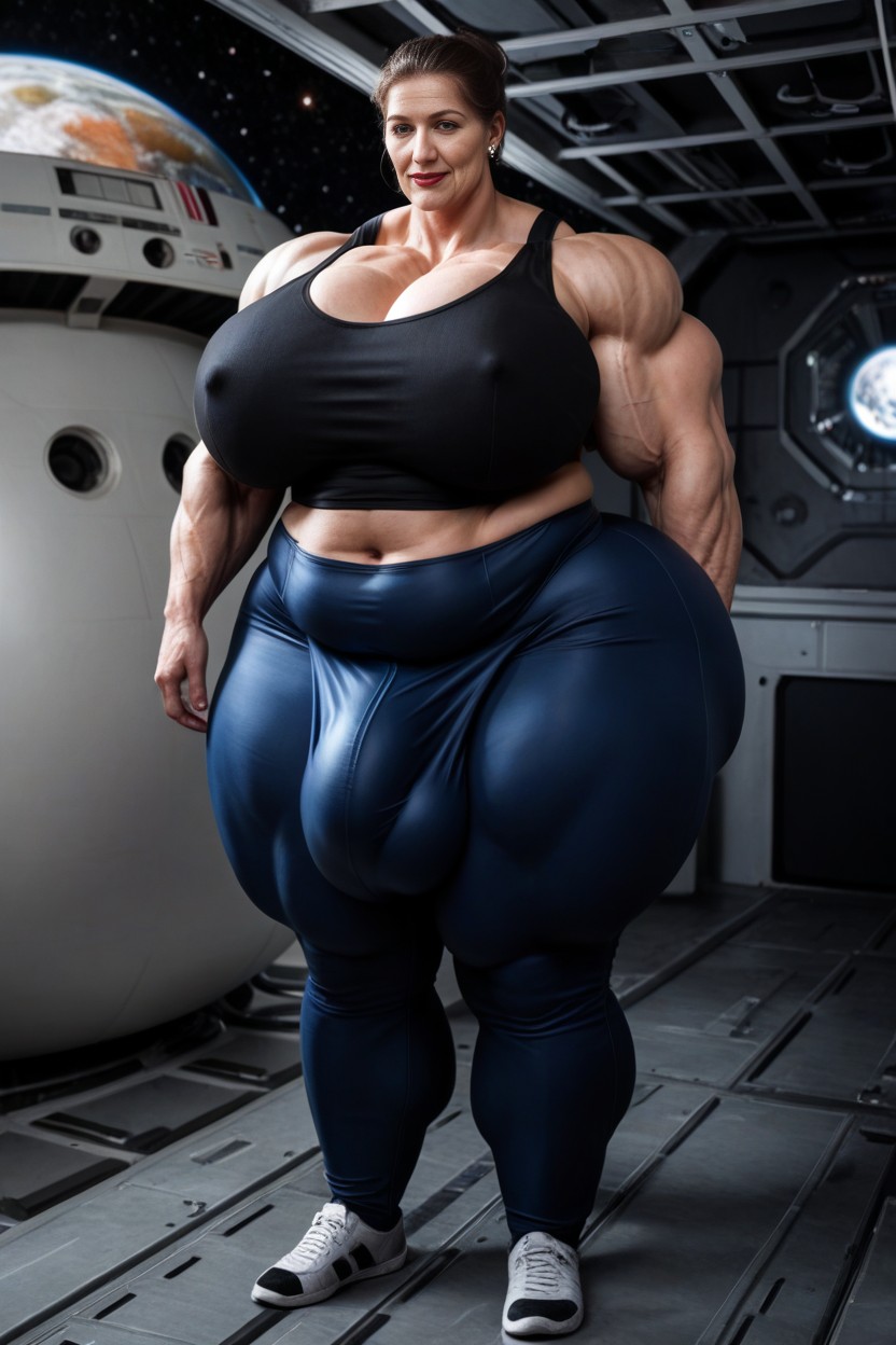 Hair Bun, Muscular, Standing In Space Ship AI Porn