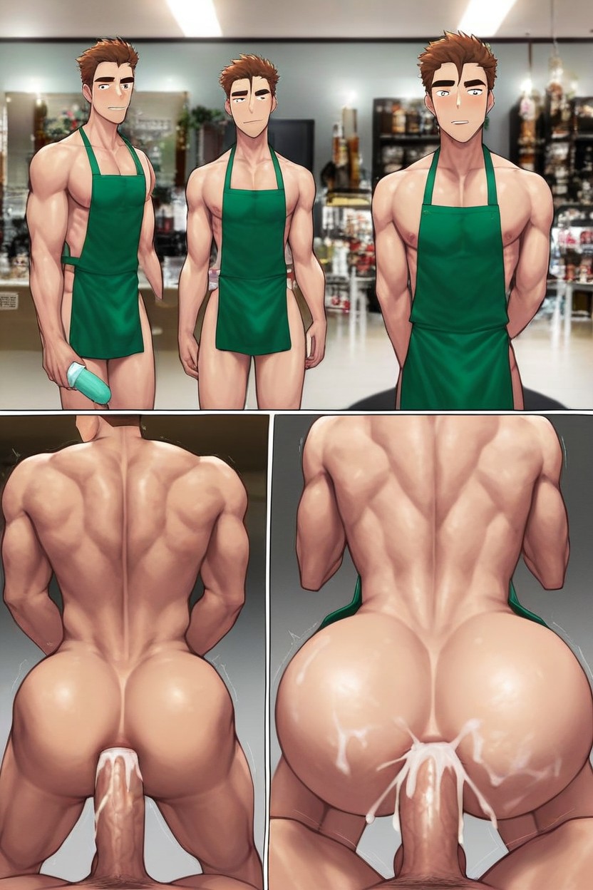 Correct Anal Penetration, Green Apron, Pink Eyes AI Gay Porn