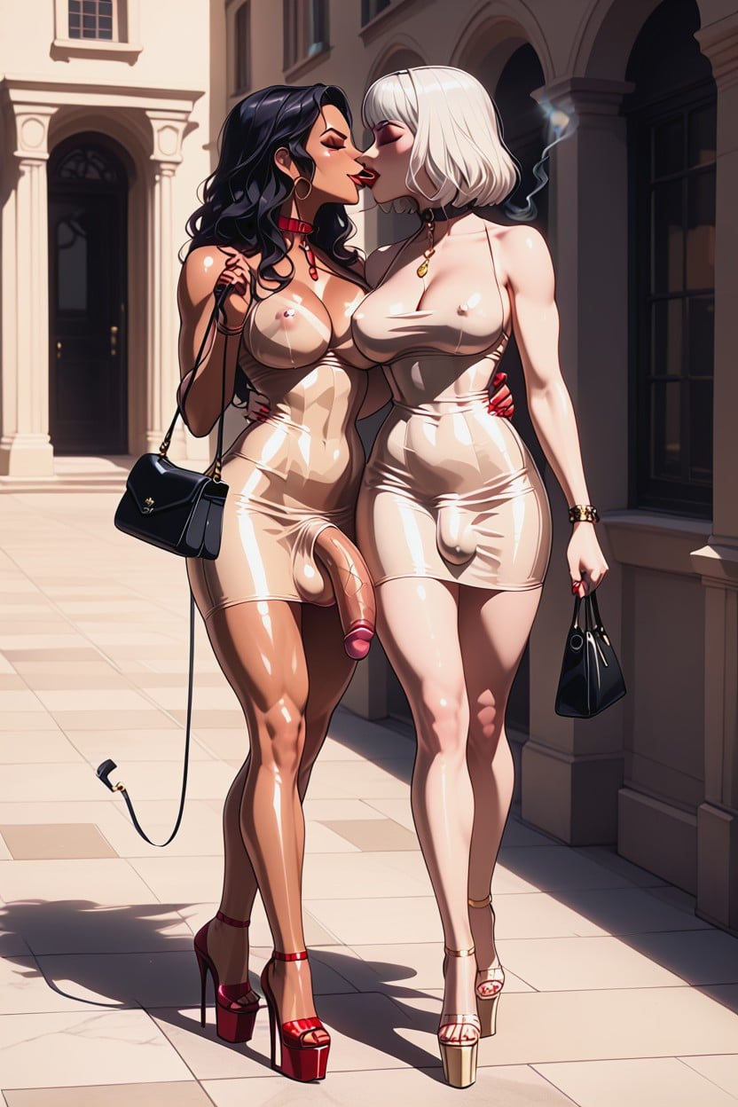 Human Pet, Malesub, Tan Transparent Latex Skirt Dress AI Porn