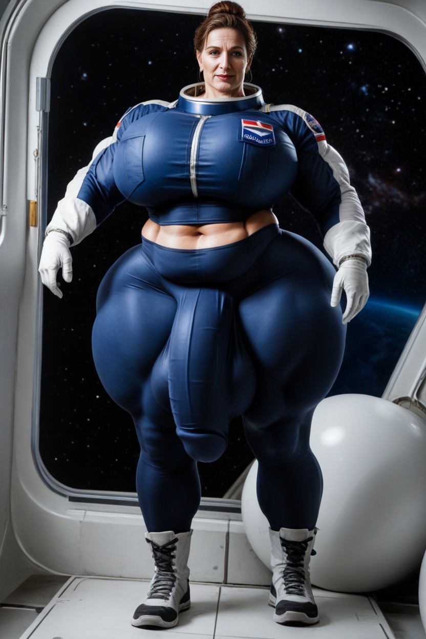 Large Breast, Tall Messy Bun, Floating In Space AI Porn