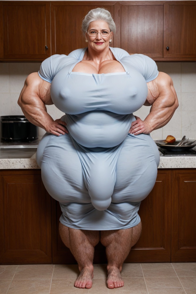 Huge Obese Belly, Amish Housewifes Dress And Apron, Touching Bulge With The Other Hand AI Porn