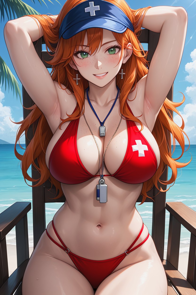 Vibrant Colors, Red Bikini, Clean Sharp Lines Hentai AI Porn