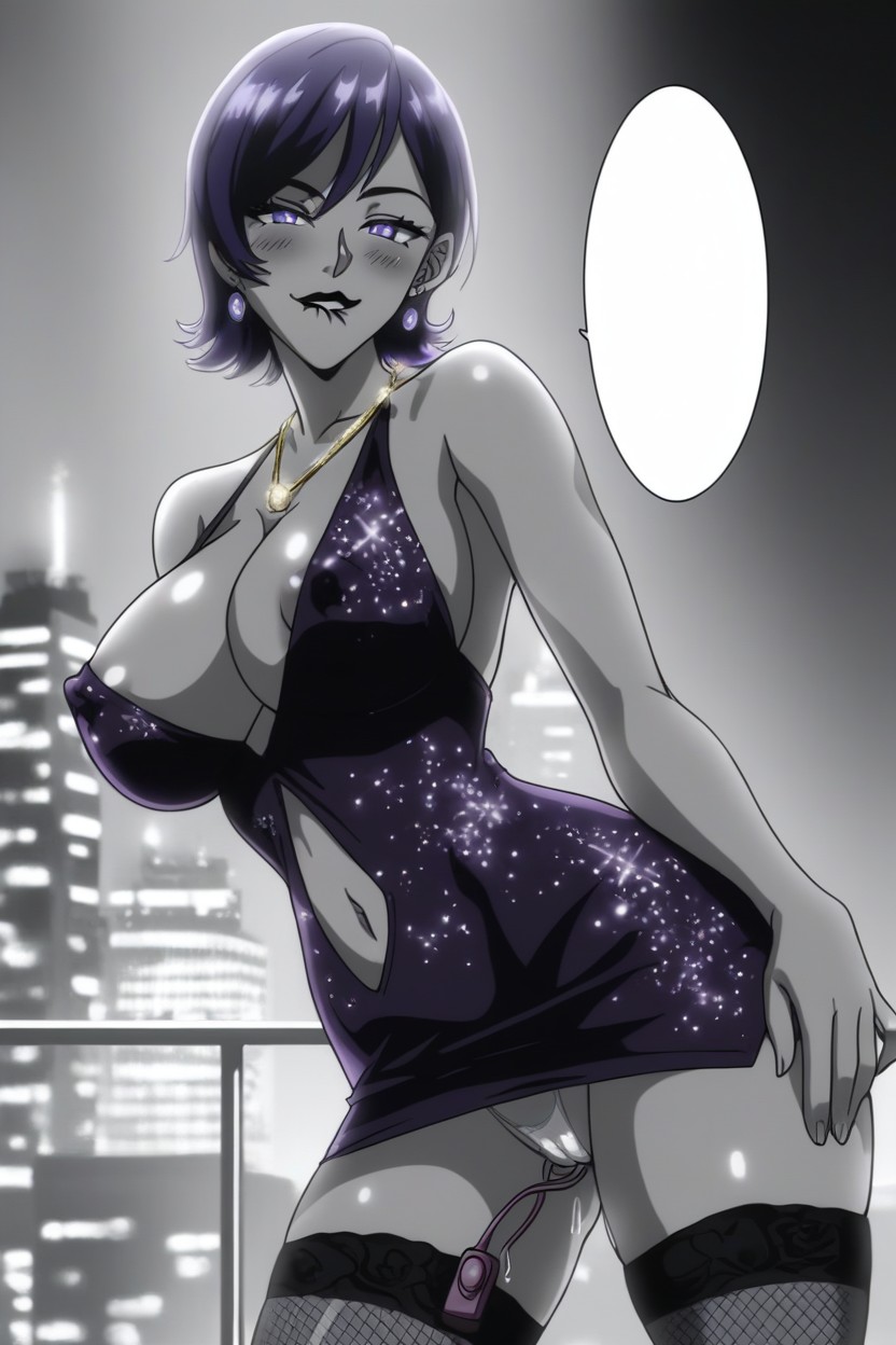 City Lights In Back Ground, Purple Hair, Night Hentai AI Porn