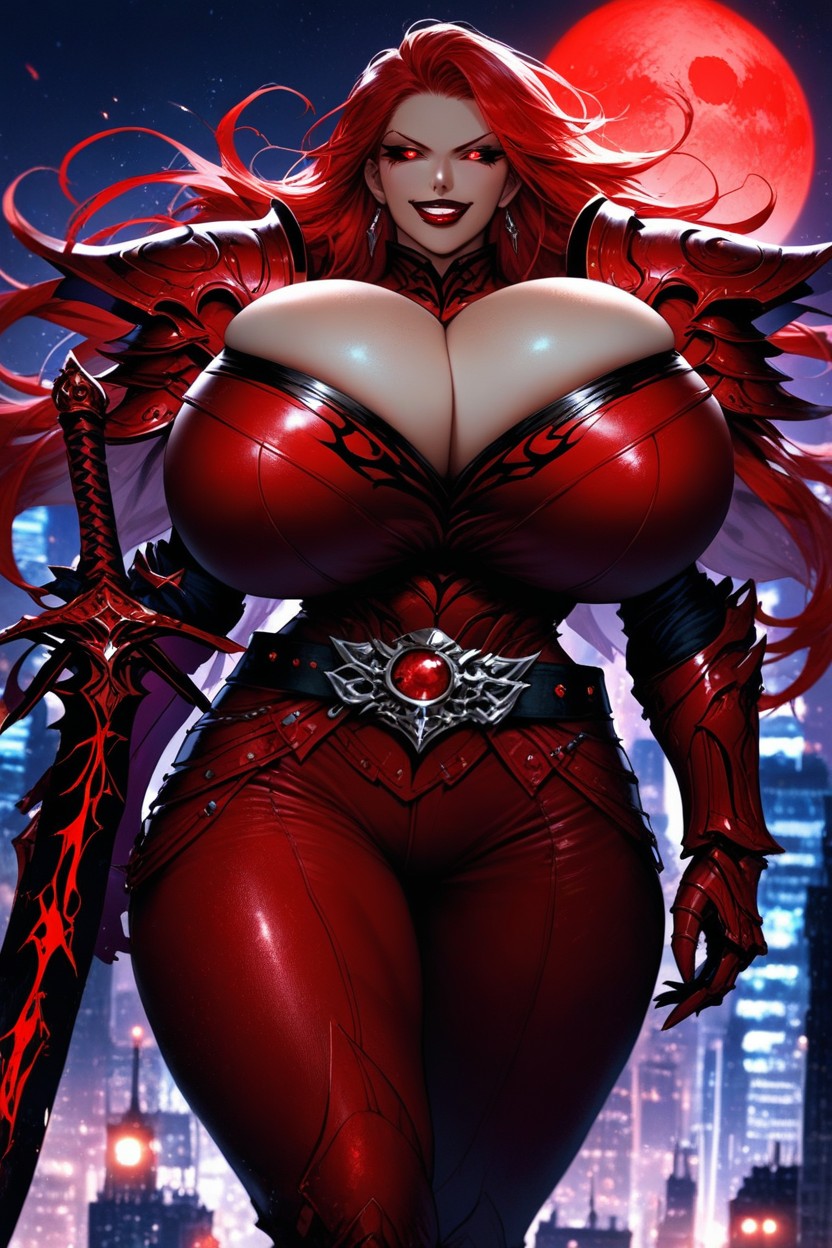 Black Sclera, Long Hair, Red Hair AI Porn