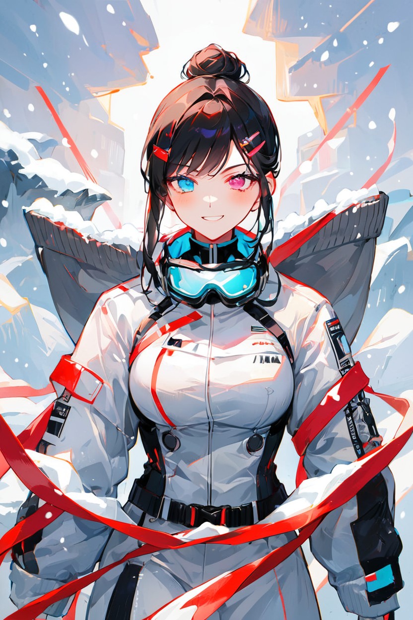 Detailed Gloves, Snowy Alpine Resort, Cute Hentai AI Porn