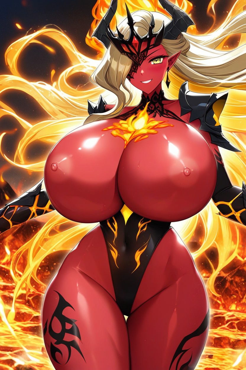 Wide Hips, Volcano, Flame Armor Made Of Fiery Lava On Waist Porno latina IA
