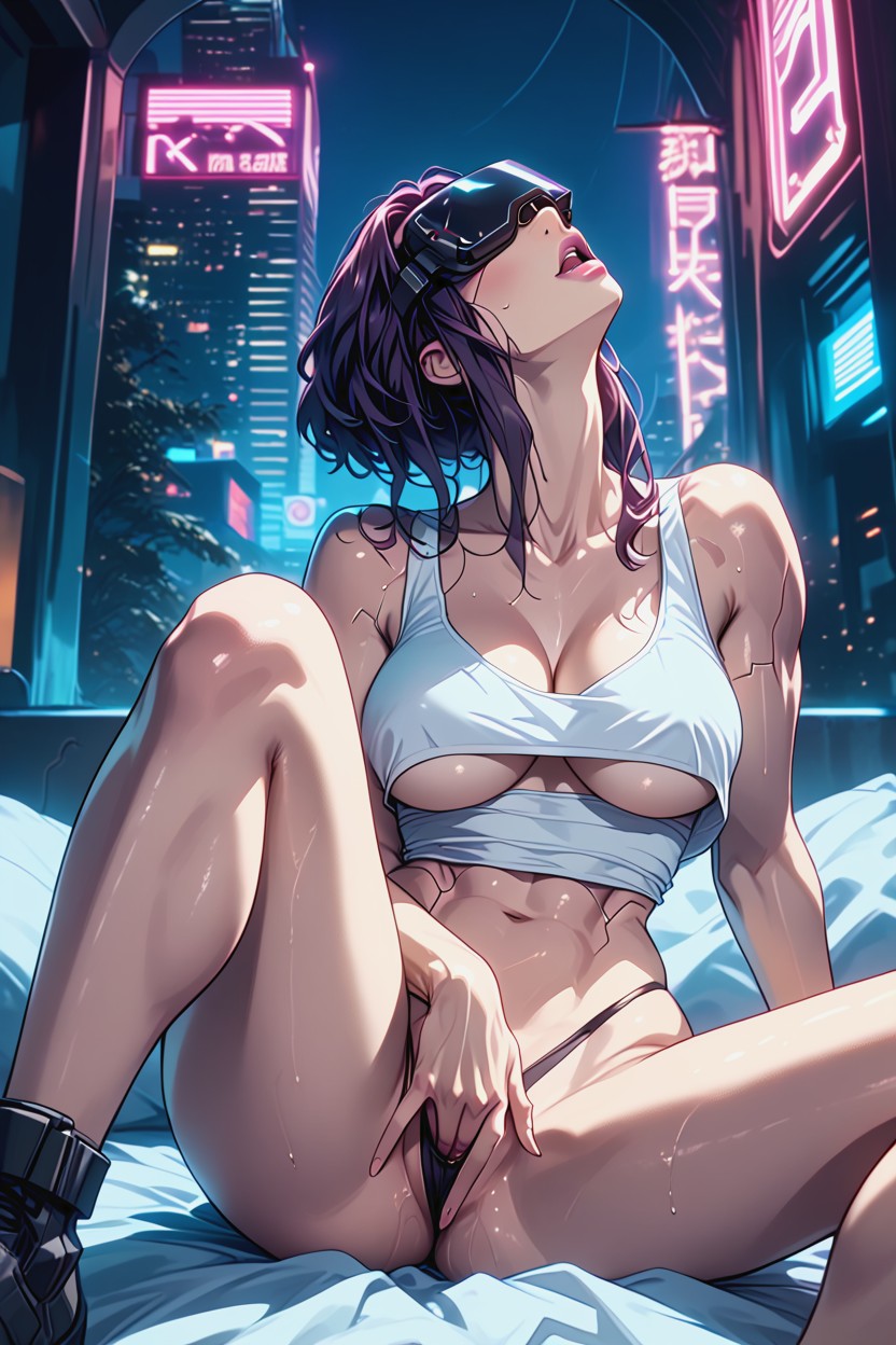 Nighttime, Sweaty, White Tank Top Hentai AI Porn