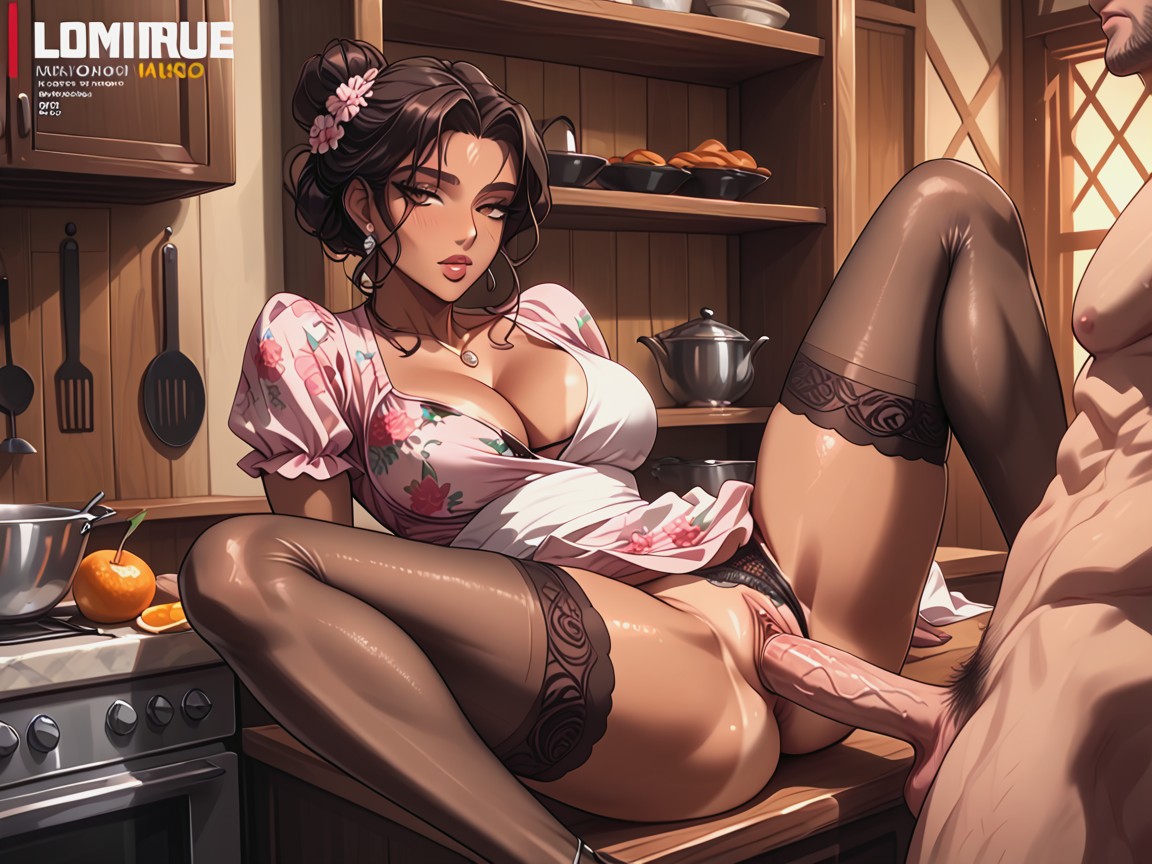 Seduction, One Breast Exposed, Traditional Housewife AI Porn