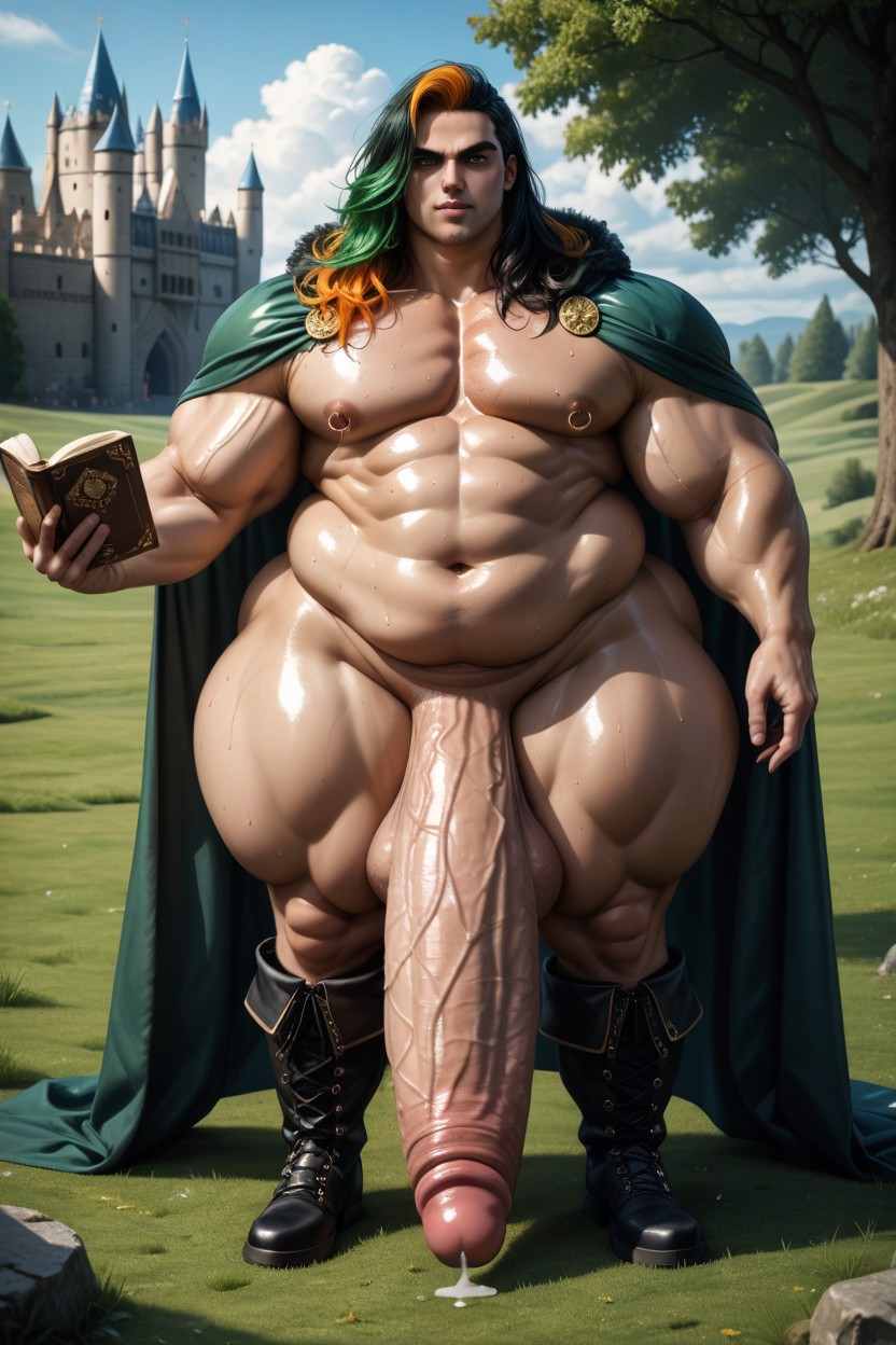 Absurdly Comically Long Oversized Penis, Naked, Nipple Rings AI Gay Porn