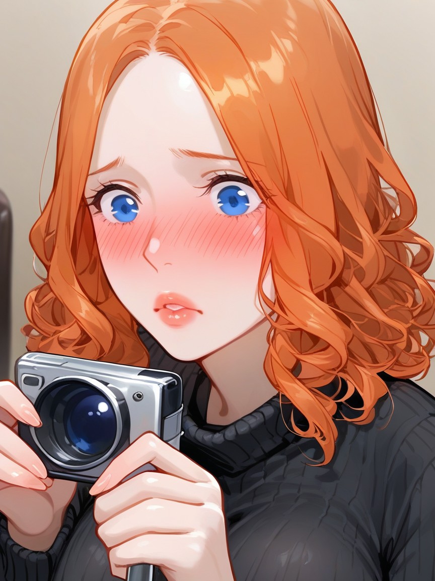 Medium Length Hair, Looking Away, Orange Hair With Red Highlights Hentai AI Porn