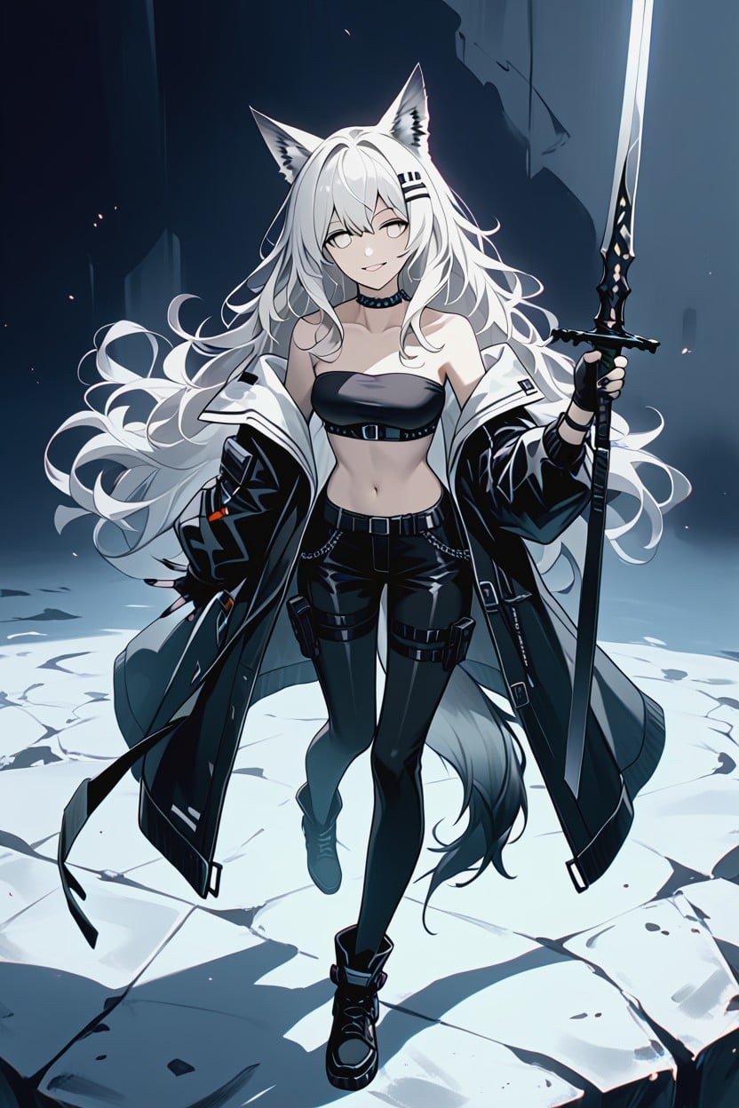 White_hair, Tail, Midriff Hentai AI Porn