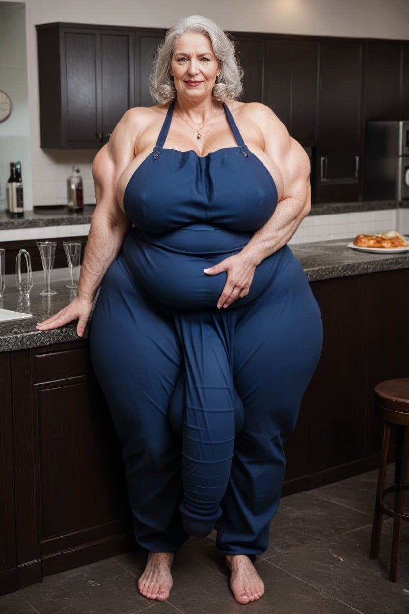 Grinning, Baggy Sweat Pants, Hyper Long Legs Gigantic Saggy Breast AI Porn