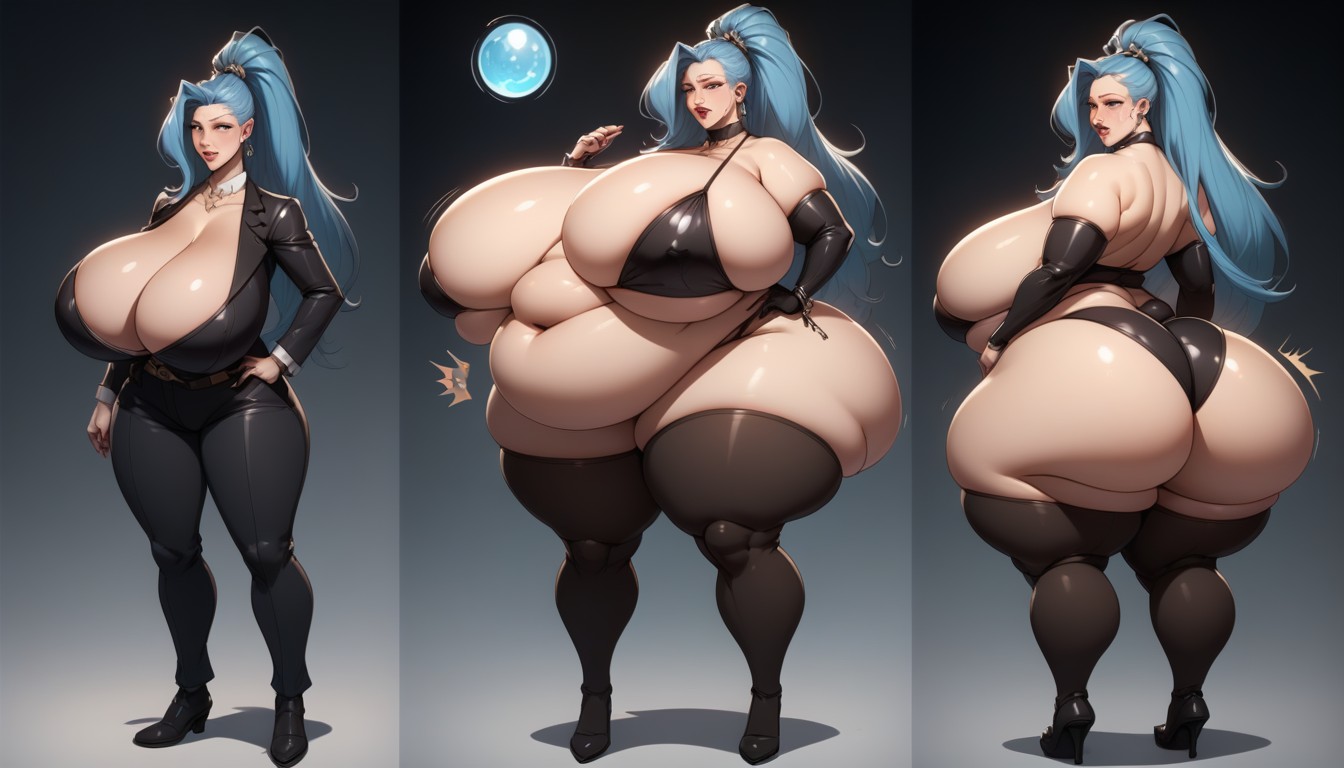 Múltiples Vistas, Hyper Mega Fat Thick Hourglass Body Figure, Escote Porno BBW IA
