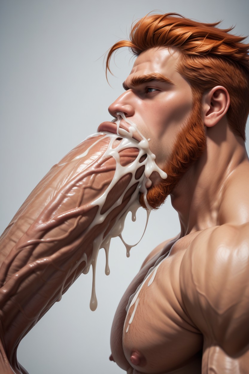 Cum Down Chin, Beard, Cum On Chest AI Gay Porn