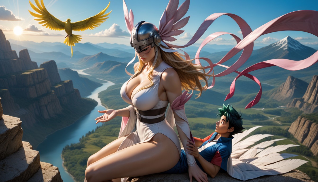 Scrawny Male, Surrounded By Many Cherubs, Bigger Female Hentai AI Porn