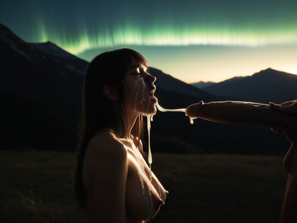 Dark, Silhouette Only, Aurora Borealis Visible AI Porn