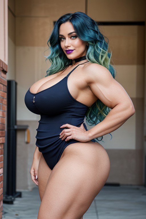 Beautiful Bimbo Face, Extremely Wide Hips, Steroid Thick Thighs AI Porn
