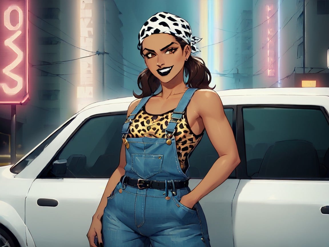 Leopard Print Overalls, High Color Contrast, Black Nails Porno latina IA