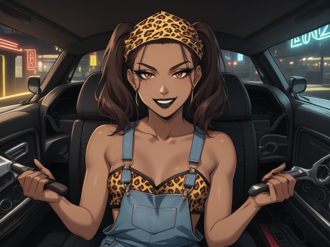 One Woman, Old Garage Background, Low Torso Height AI Porn