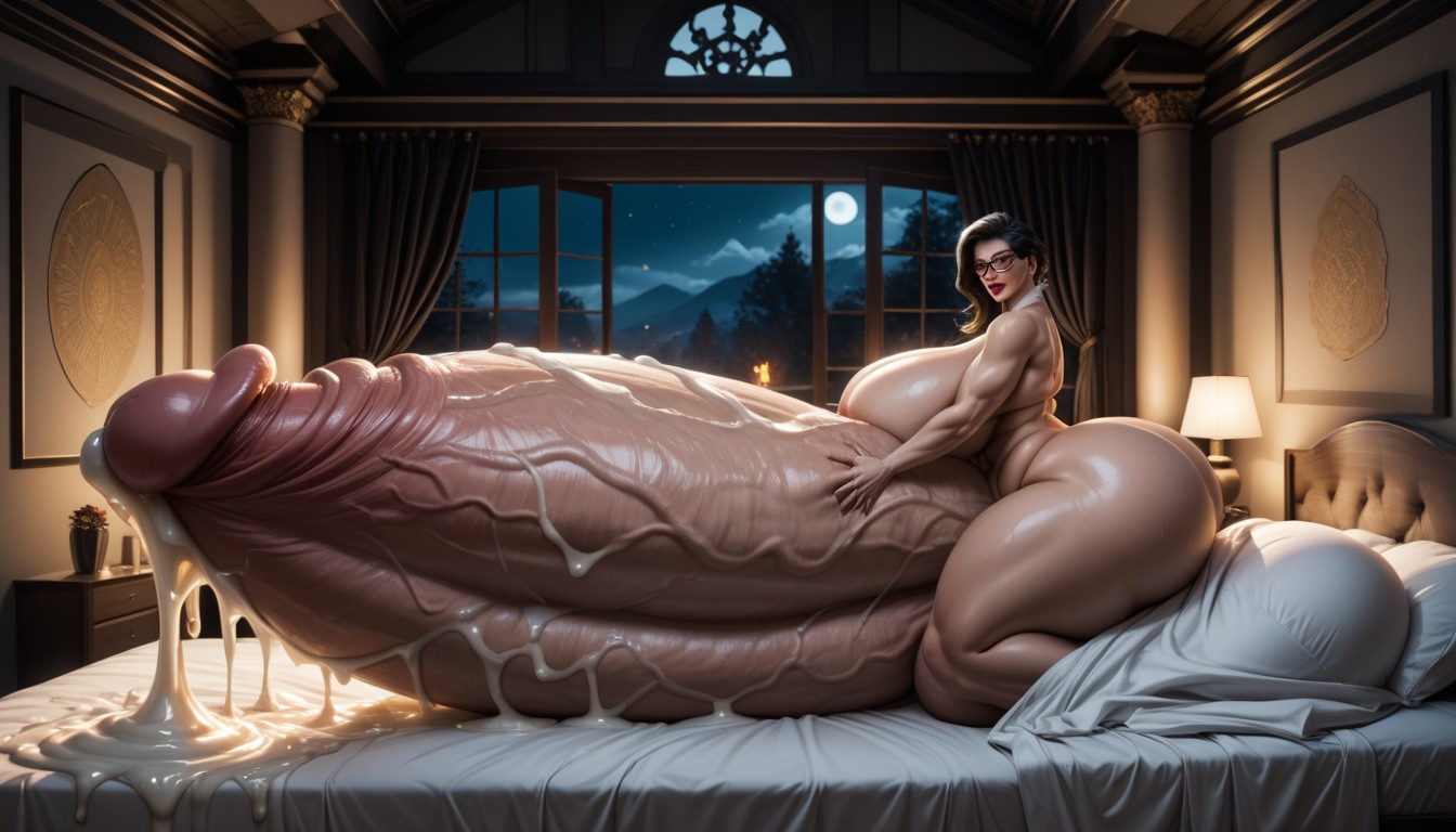 Hyper Detailed Face, Breasts Covered In Massive Cum, Body Fully Covered In Cum Shemale AI Porn