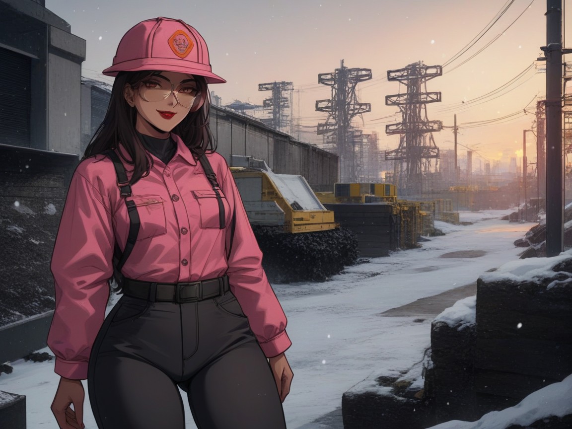 Construction Site Background, Pink Tool Belt, Small Breasts AI Porn