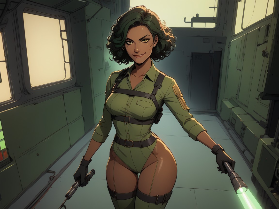 Energetic Face, Hips Proportionate To Chest, Woman Holding A Welding Torch Latina AI Porn