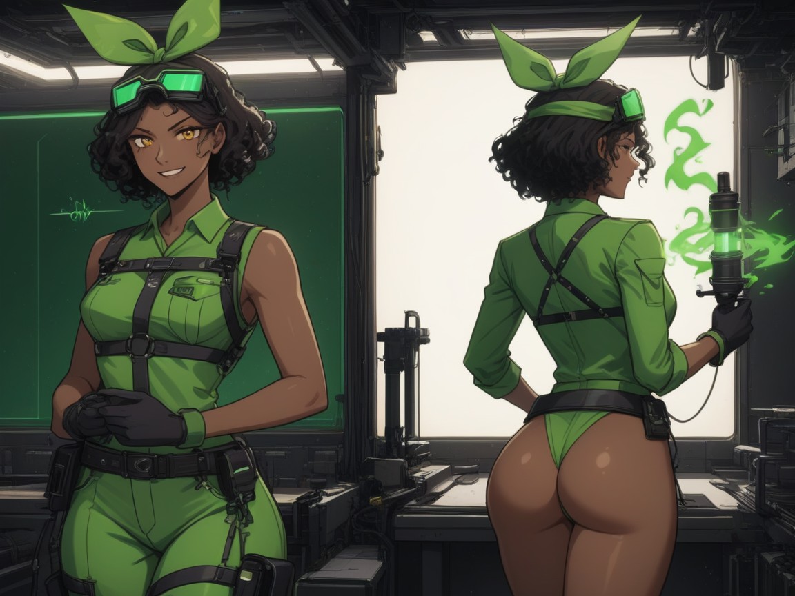 High Brightness Effects, Green Glasses, Welding Sparks In Background AI Porn